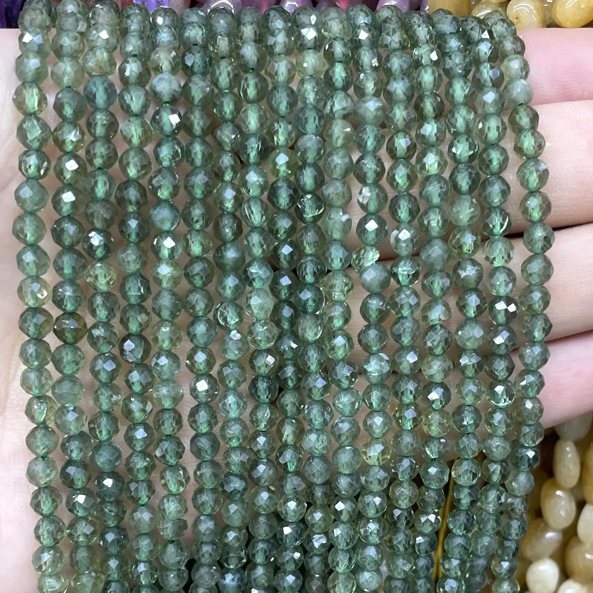 2 3 4MM Natural Stone Beads Faceted Green Apatite Loose Round Gemstone For Jewelry Making DIY Bracelet Necklace Accessories