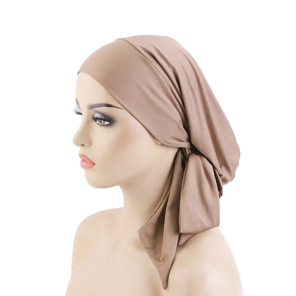 New Ethnic Style Muslim Hijab Underscarf Cap Women Elastic Ribbon Headscarf Hat Cancer Chemo Caps Head Scarves Sleep Hair Cover