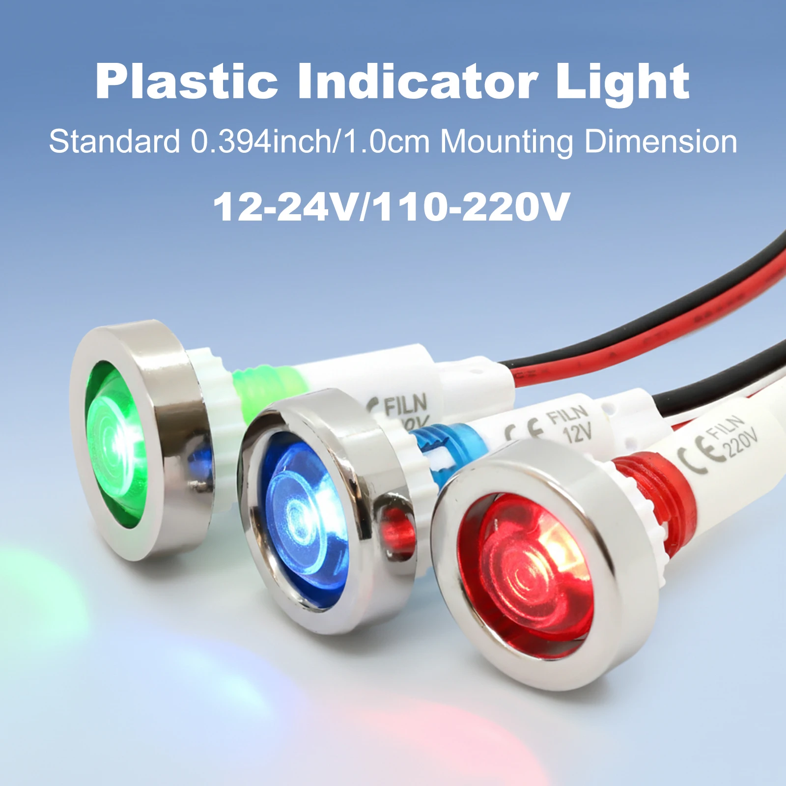 FILN 4pcs 10mm Indicator Light Lightweight Corrosion Resistant & Insulated with 20cm wire for Commercial Kitchen High Red Green