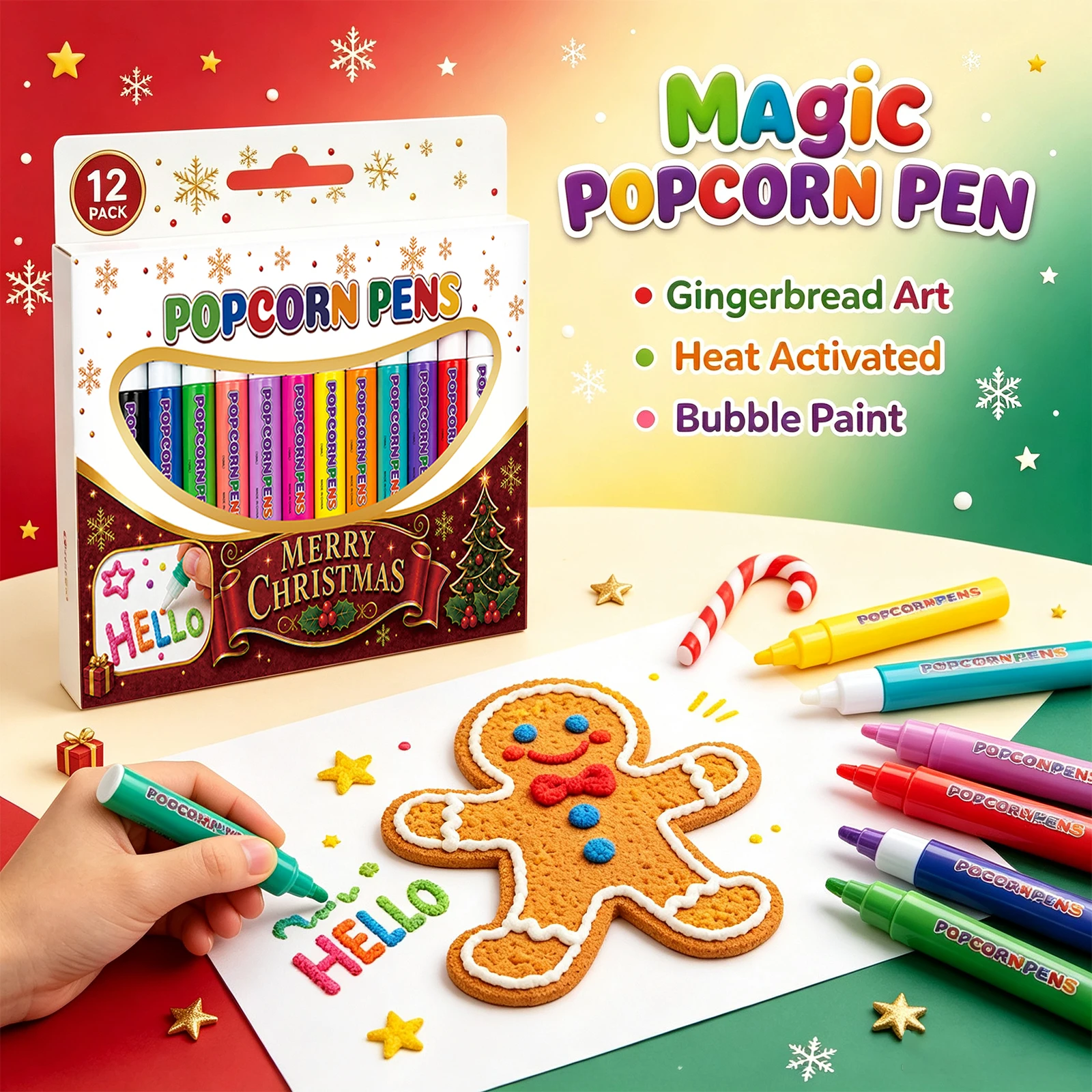 Popcorn Pen Set Expansion Bubbles Drawing Markers Heat Activated Christmas Festival Card Graffiti Hand‑painting Decor Bubble Pen
