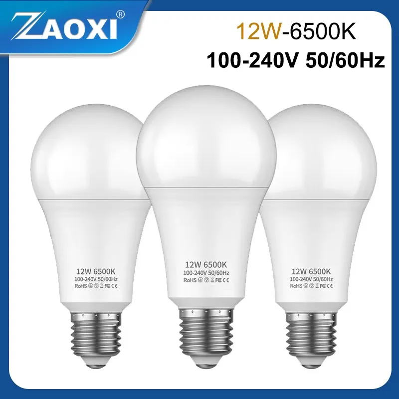 

ZAOXI Home 12W 6500K LED Energy Saving Light Bulbs 100-240V Ultra Bright Indoor Lighting White Light No Strobe Light Bulb