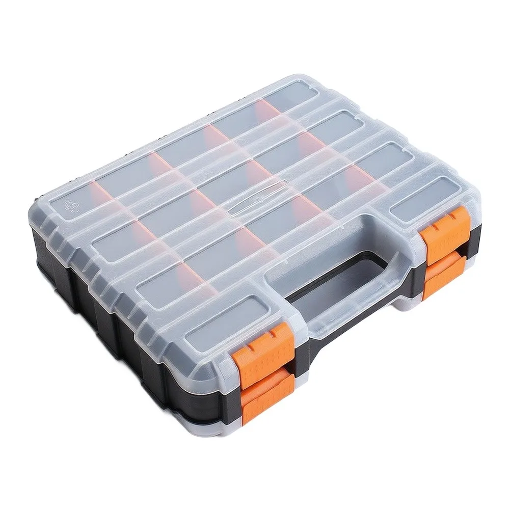 Material Double Sided for Tool Organizer Box Featuring Transparent Lids Removable Dividers Secure Side Locks for Garage Use