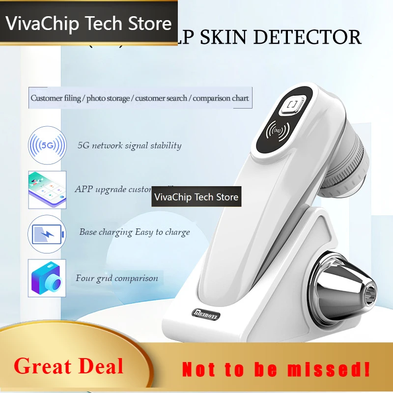 VivaCTNew Professional Wireless HD Intelligent Scalp/Skin/Dermal Detector Hair Follicle Testing Analysis Magnifier UV Skin Analy