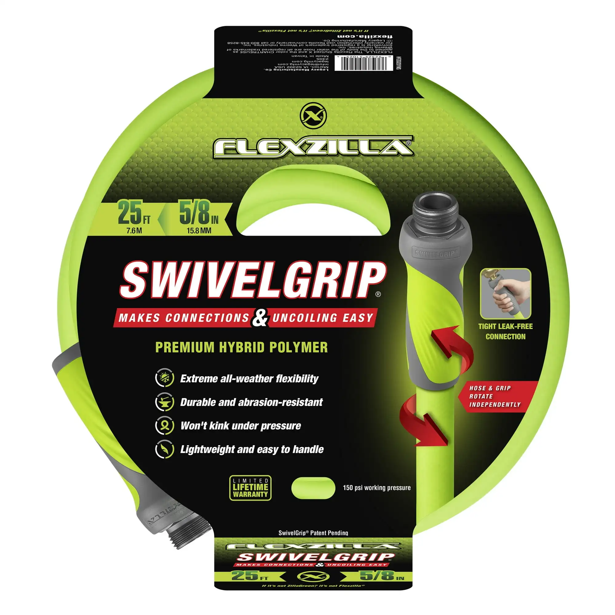 

Flexzilla® SwivelGrip® Garden Hose, Hybrid Polymer, 5/8" x 25', ZillaGreen™