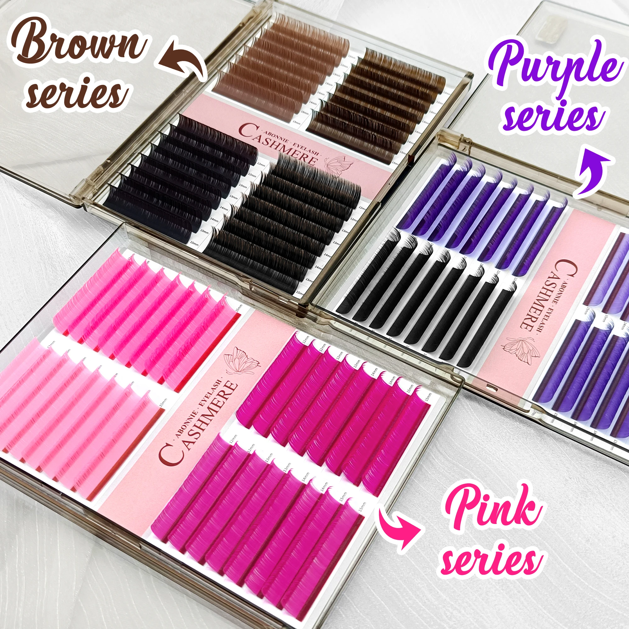 ABONNIE Colored Lashes Purple Pink Brown Individual Natural False Colorful Eyelash Extension Premium Cashmere Mink Lashes