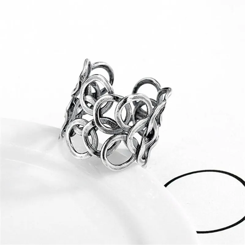 

New Retro Muli-layer Circle Creative Not Allergic 925 Sterling Silver Jewelry Geometric Irregular Opening Rings TYB520