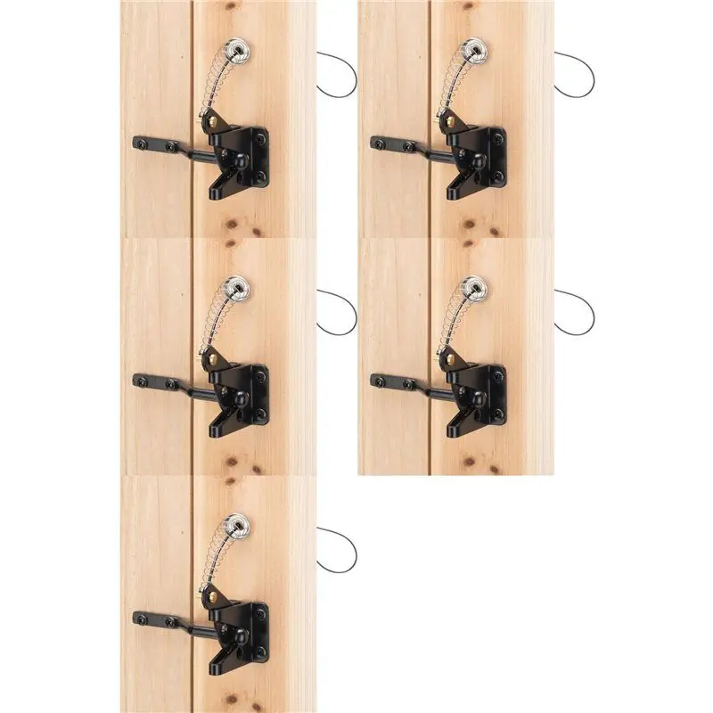 【RECOMENDAR】5X Self Locking Gate Latch For Wooden Fence Heavy Duty, Steel Spring Cable Pull String Gate Hardware Gate Lock