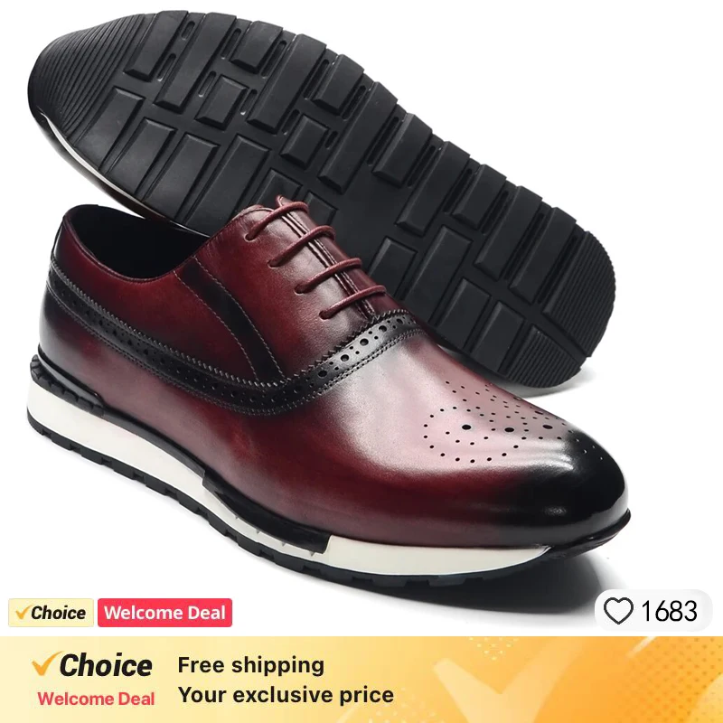 Classic Men's Casual Leather Shoes Lace-up Luxury Handmade Brock Men's Shoes Comfortable Outdoor Dating Dress Men's Shoes