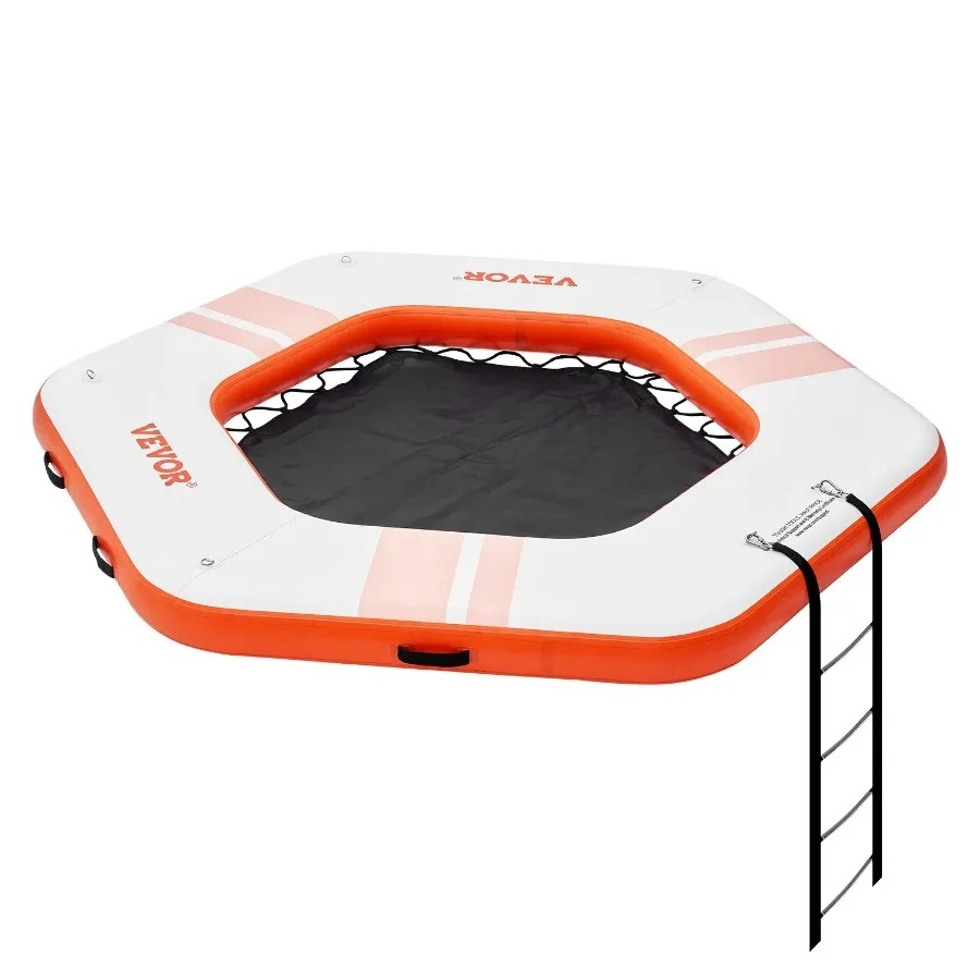 Inflatable Floating Dock ø8.5FT Trampoline Mesh Pool ø5FT Non-Slip Water Mat with Portable Bag and Detachable Ladder for Pool B