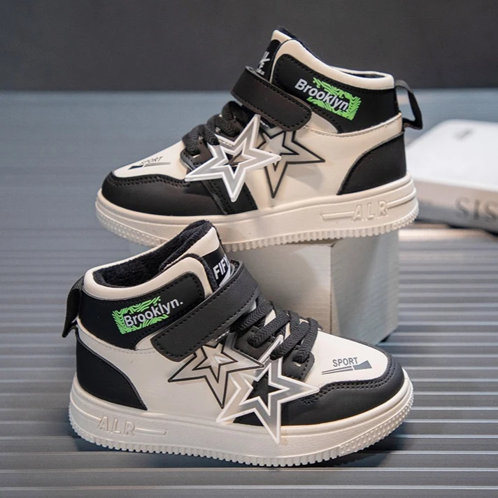 

Высокие кроссовки для девочек, детская обувь, зимняя теплая детская хлопковая обувь с милым звездным принтом, спортивная плюшевая обувь для тенниса для девочек