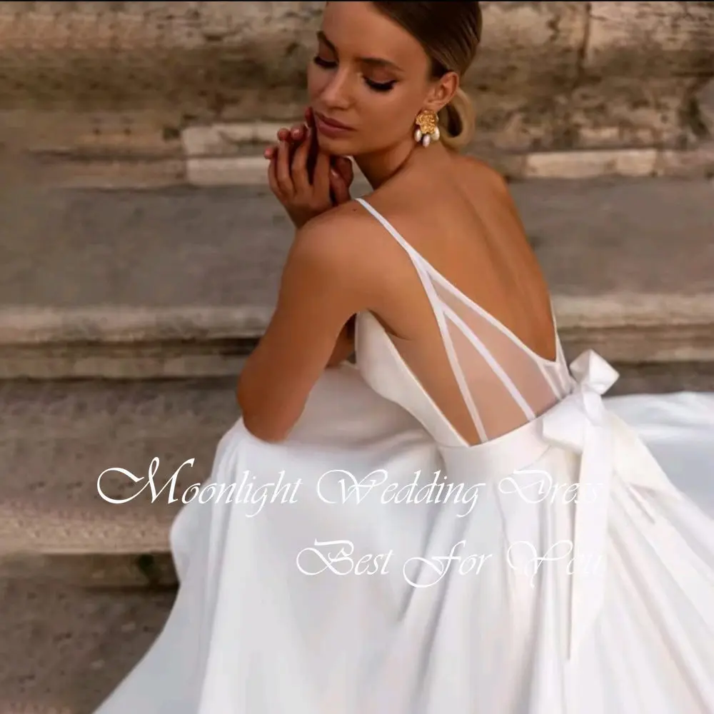 Modern Pleat Bow V-Neck A- Line Wedding Dress 2026 Sleeveless Spaghetti Straps Backless Bridal Gown Vestidos De Novia Customized image 4
