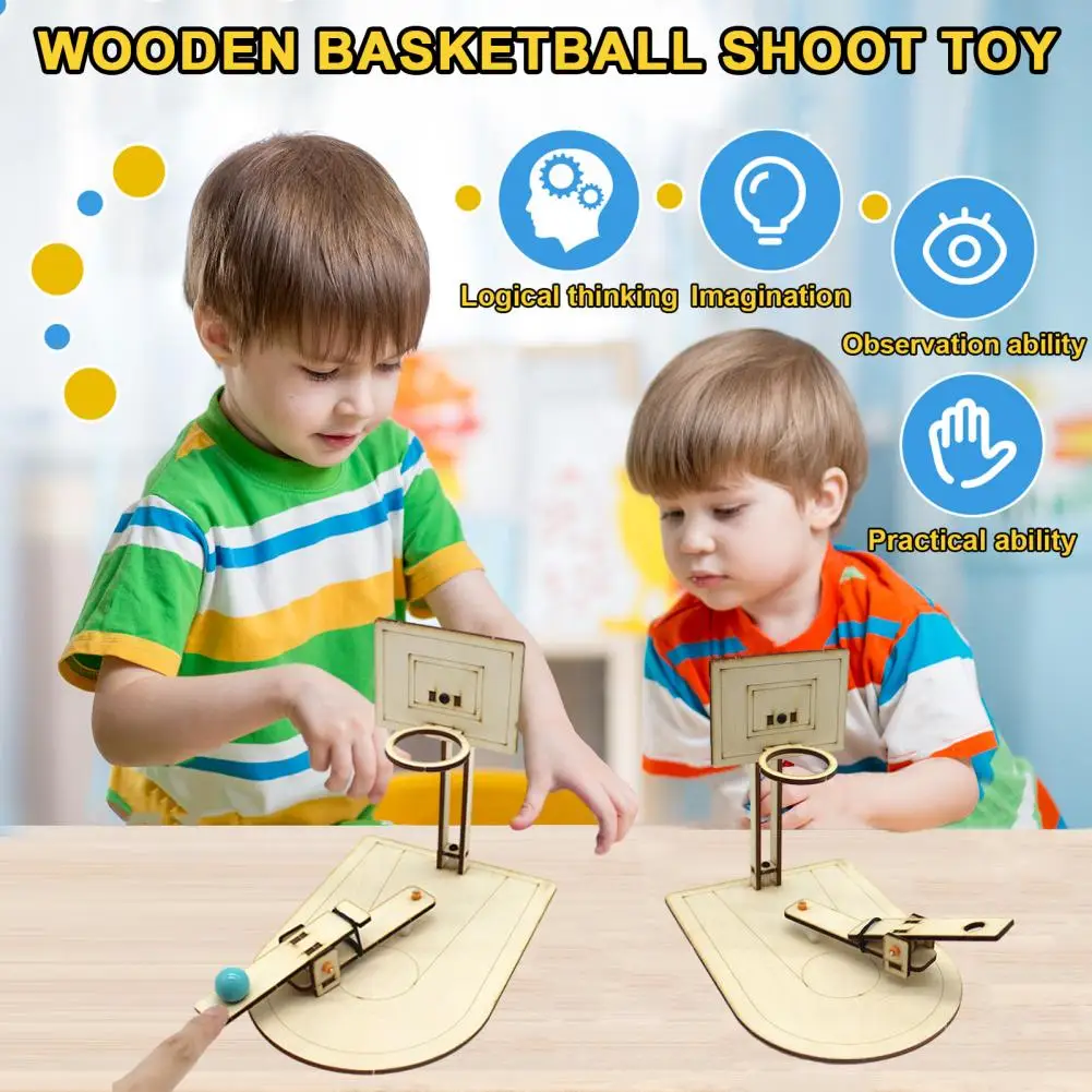 Basketball Shoot Toy Material Kit Kids Basketball Shoot Toy Wooden Basketball Hoop Game Diy Craft Kit for Kids Educational