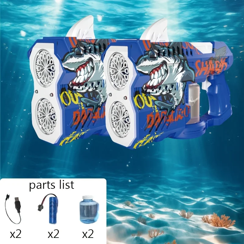 Pistola a bolle elettrica a emissione di luce giocattolo popolare americano da 2 pezzi, creatore di bolle ad alta capacità, porta a emissione di luce, viaggi essenziali