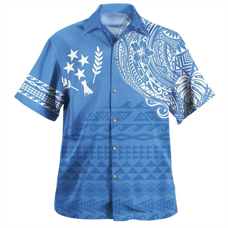 Harajuku Summer New 3D Polynesian Kosrae Flag Emblem Printed Shirts Kosrae Coat Of Arms Graphic Short Shirts Men Fashion Clothes