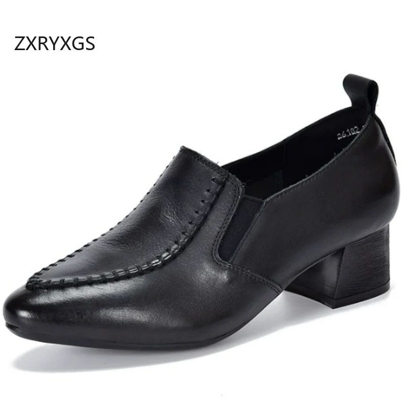 

Туфли женские ZXRYXGS из натуральной кожи, остроносые, на толстом среднем каблуке, для банкетов, новинка весны 2026, персонализированные, модные