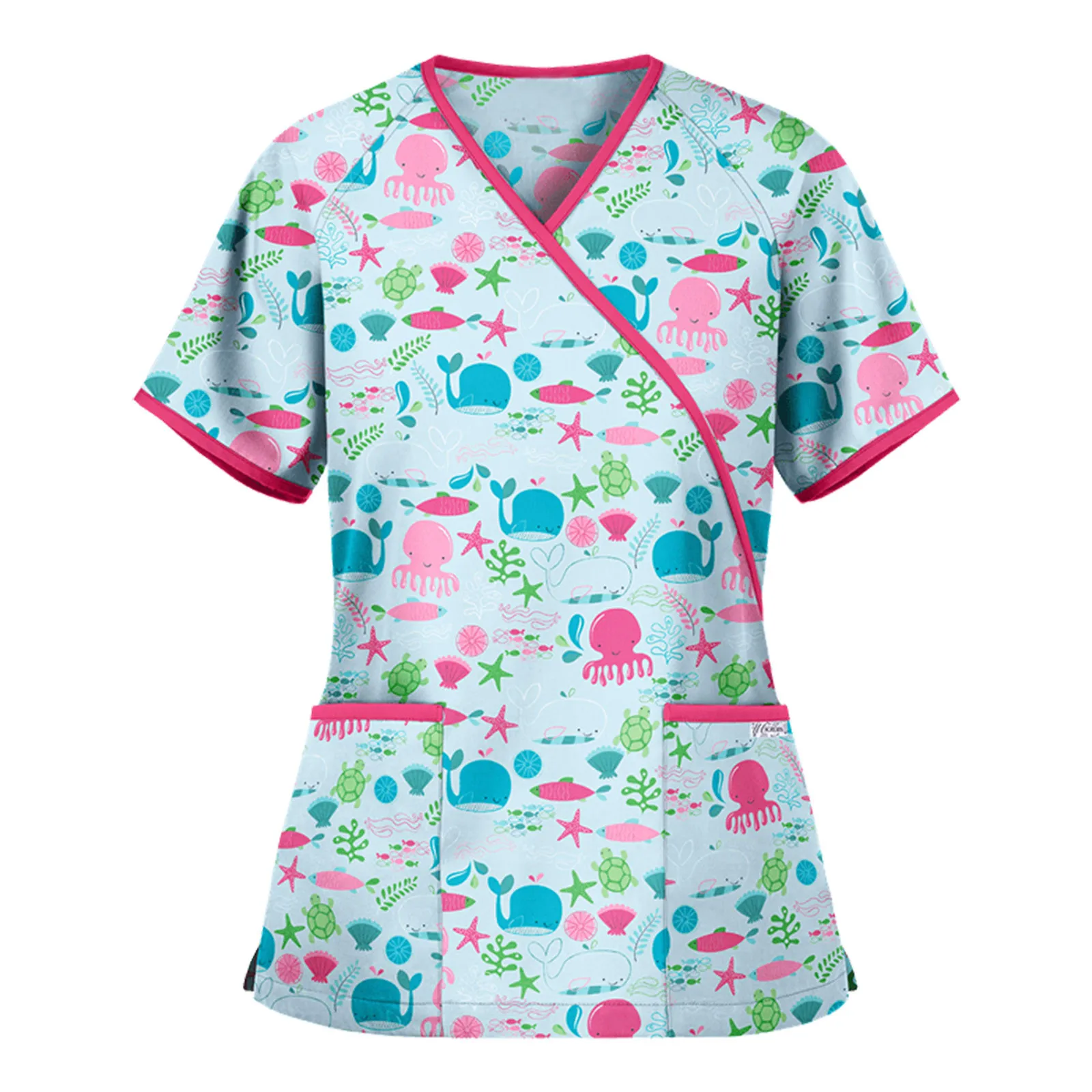 Camicetta con stampa di cartoni animati da lavoro stampa animalier Pet Shop uniformi da infermiera New Summer Hospital Scrub Top stampato uniformi