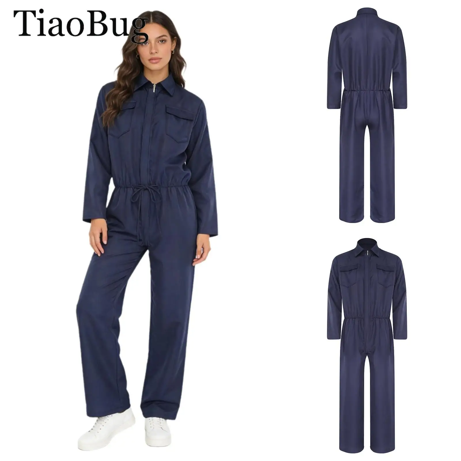 

Мужской и женский рабочий комбинезон с длинным рукавом, на молнии, с отложным воротником, цельный, с карманами, для механиков