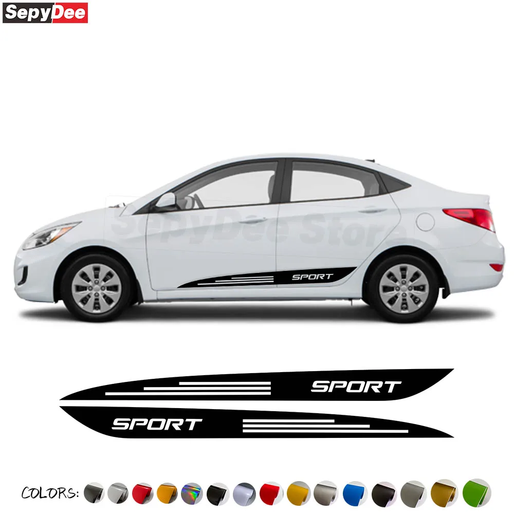 

2 Pcs Car Styling Racing Sticker For Hyundai Accent 2012-2018 Auto Sport Stripes Door Side Skirt Vinyl Decals Accessories