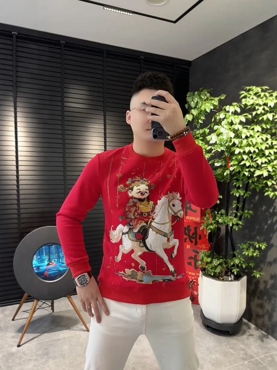 

2026 Spring New Men's Faion Sweatirt Chinese New Year Goods Luy Money God Year of the Casual T-irt Comfortable ...