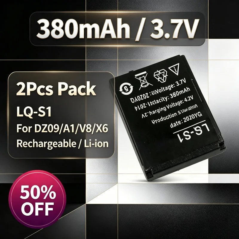 3.7V 380mAh LQ-S1 Li-ion Battery 2pcs for DZ09 DJ-09 AB-S1 YX-W9B HKX-S1 KSW-S6 SCX-M9 W8 A1 V8 X6 Watch