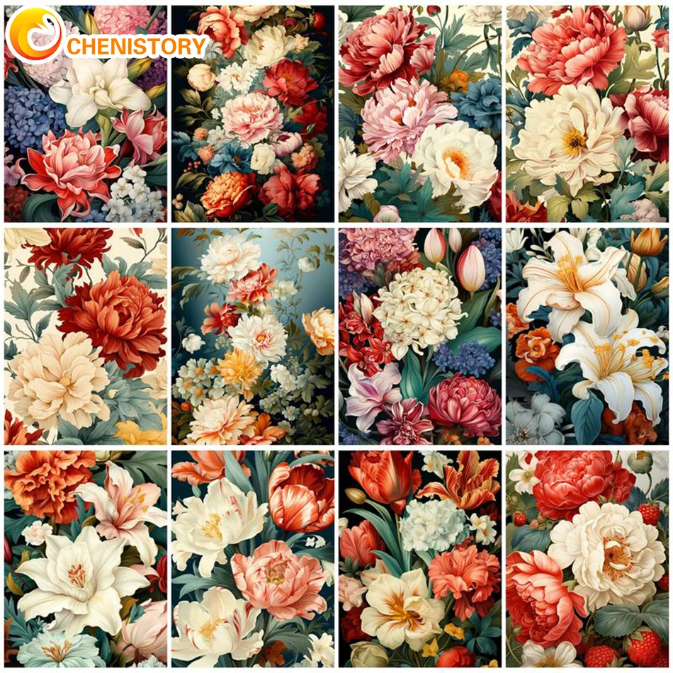 

Картина по номерам на холсте для взрослых, с цветами