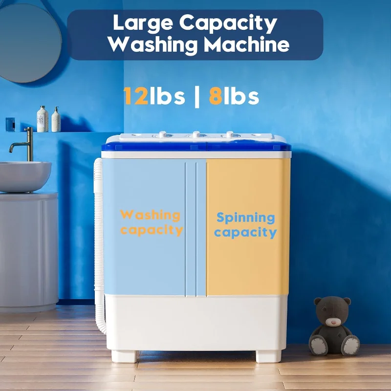 Auertech Portable Washing Machine, 20lbs Twin Tub Washer with Drain Pump, Semi-automatic 12lbs Washer 8lbs Spinner Combo