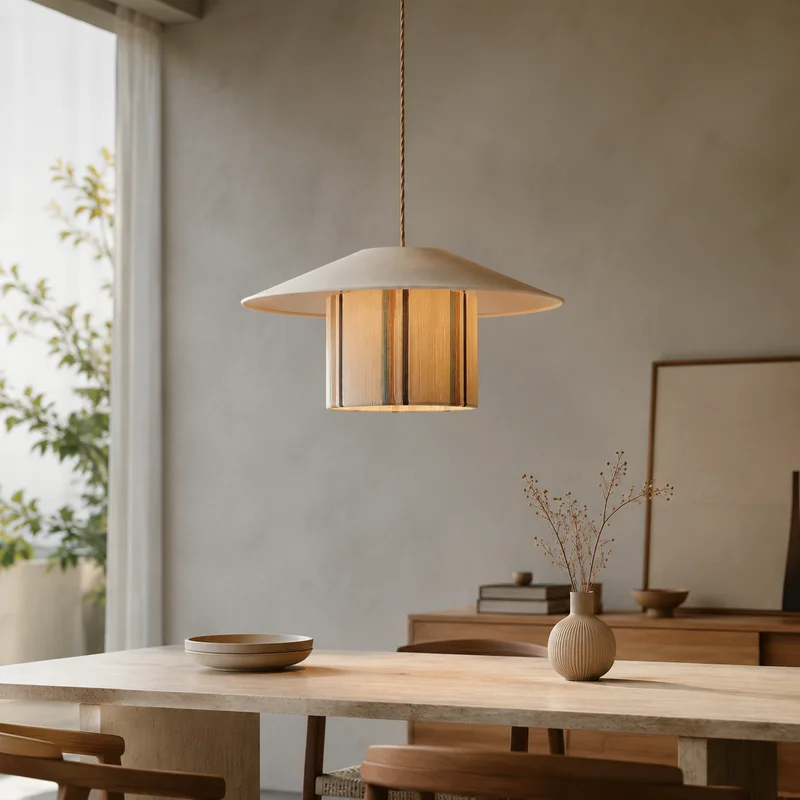 Japanese Nordic Fabric Wide Cone Striped Drum Layered Dining Room Bedroom Restaurant Home Decor Minimalist Designer Pendant Lamp