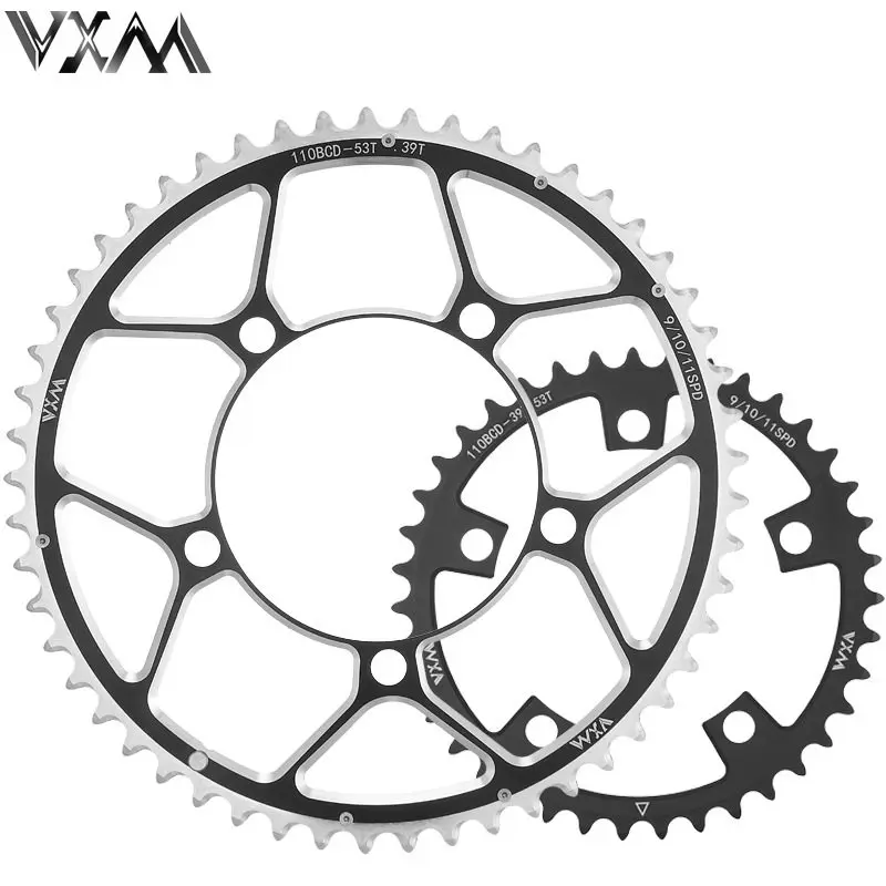 Aluminum Alloy 110BCD Disc 5-Hole 34-53T Road Car Tooth Disc Five Claw Power Double Disc Hollow Elliptical Disc Bicycle Crank