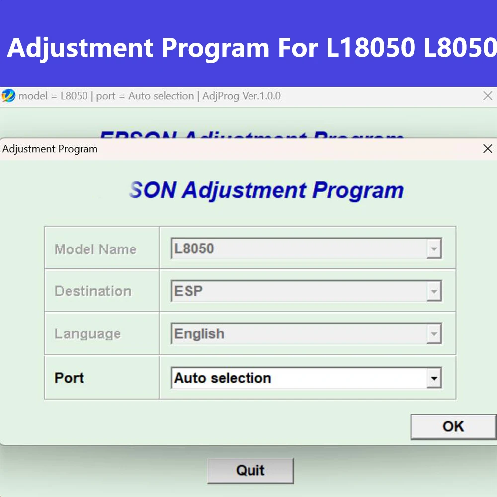 Adjustment Program For Epson Ecotank L18050 L8050 AdjProg V1.0.0 Technician Professional Use Only L18058 L8058