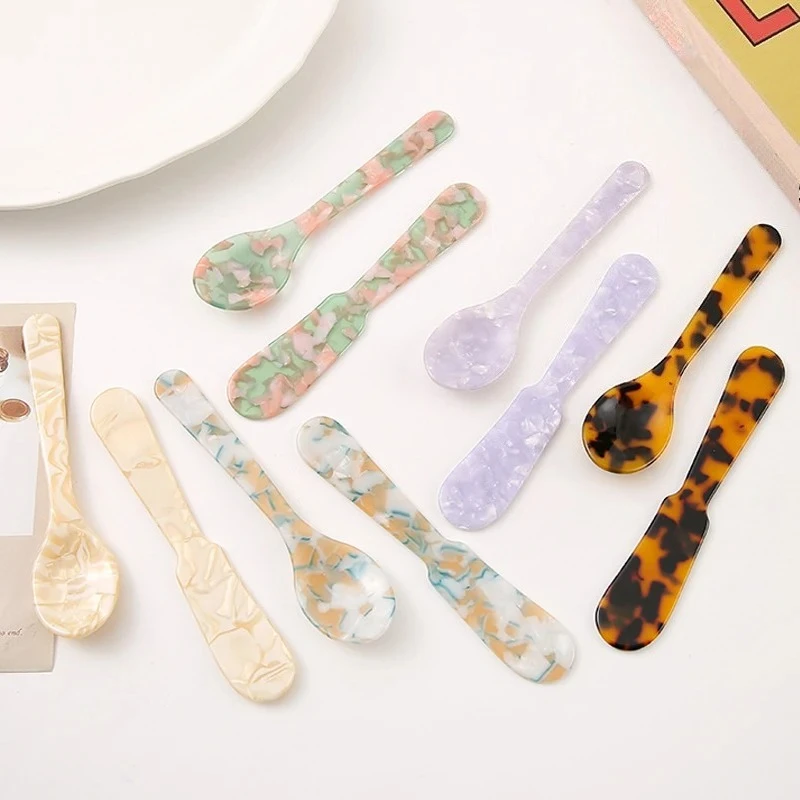 Colorful Acrylic Ice Spoon Cream Coffee Caviar Spoon Stirring Spoons Cake Dessert Spoon Teaspoon Crafts Kitchen Tool Tableware
