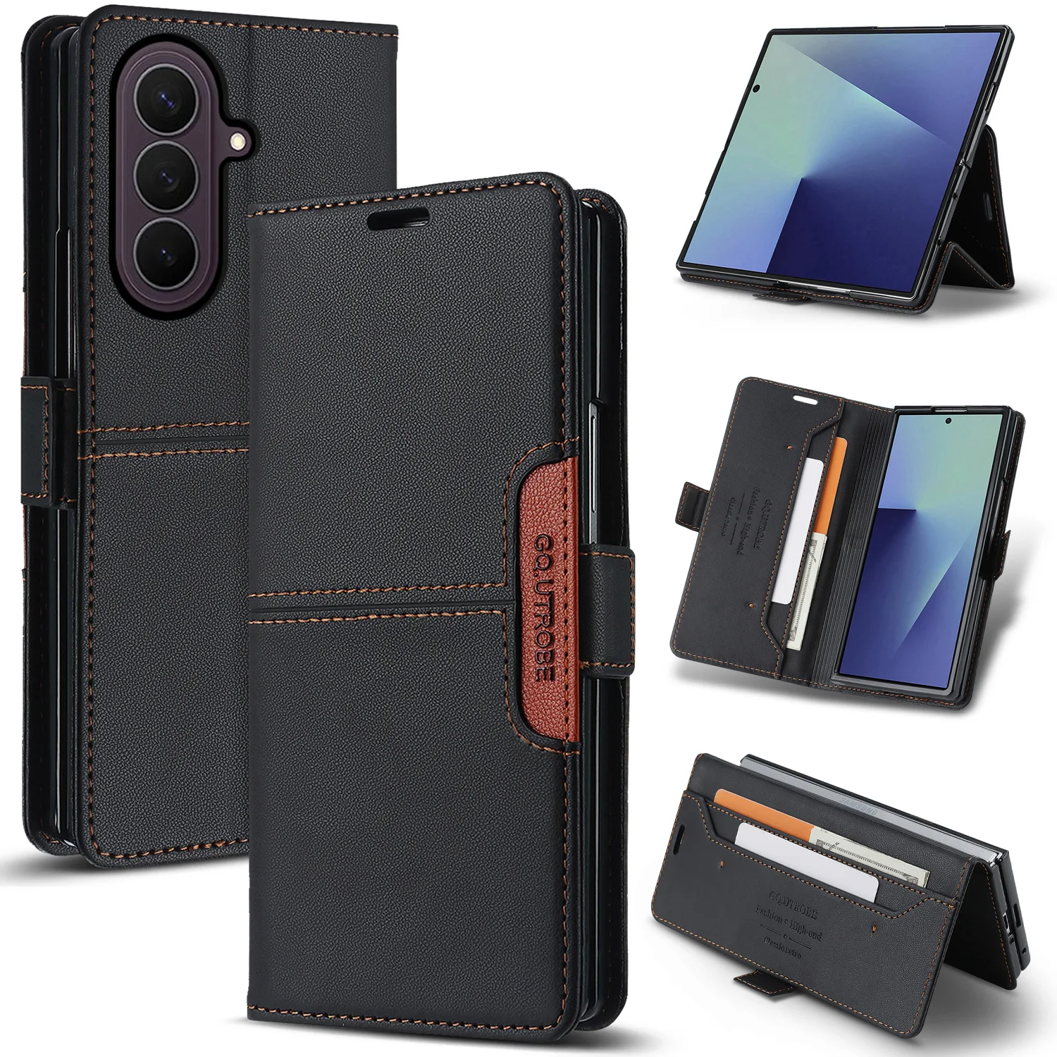 Leather Card Holder Wallet Case For Samsung Galaxy Z Fold 8 7 6 5 4 3 Ultra With RFID Blocking Stand Storage Shockproof Cover