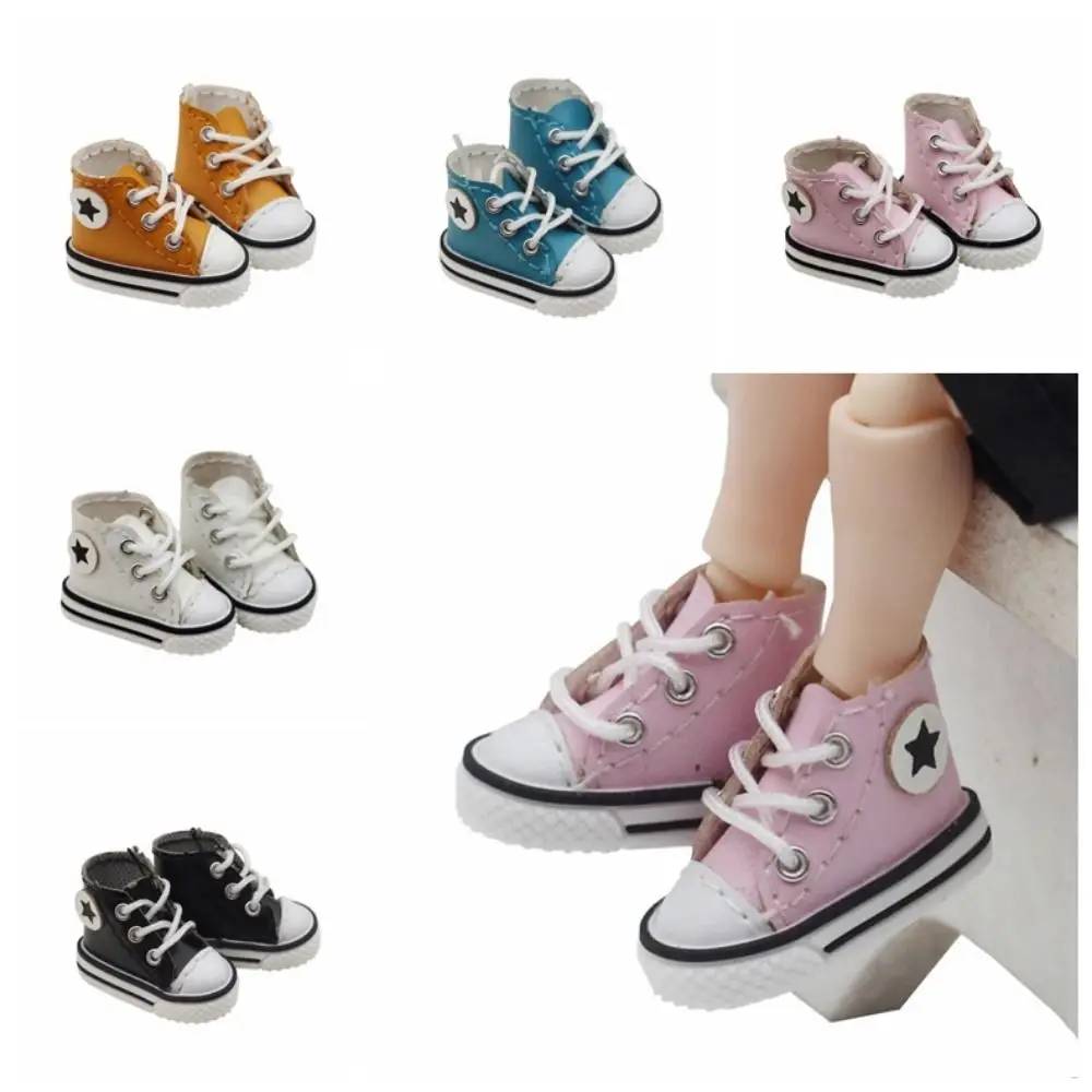 

1 Pair Leather Leather Doll Shoes Shoelace High Heel Doll Canvas Shoes Fashion Mini Dolls Shoes High-top Canvas Obitsu 11 DIY