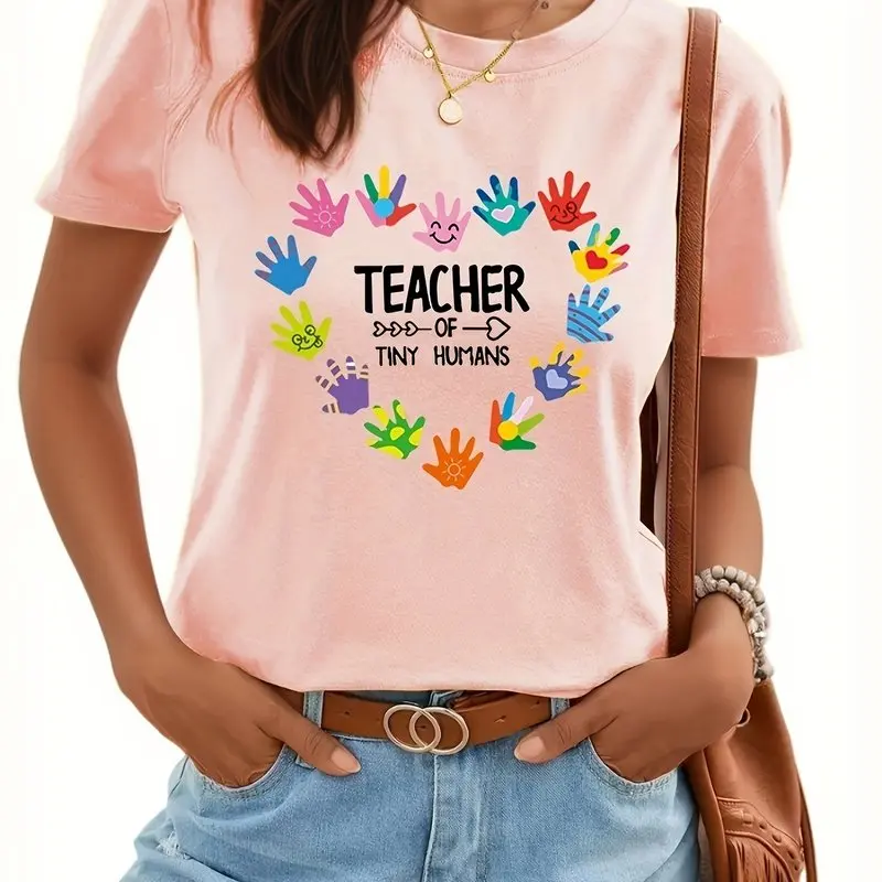 Teacher Printed T-shirt Summer Cotton Short Sleeved T-shirt Casual Women\'s Retro Street Fashion T-shirt Clothing Top