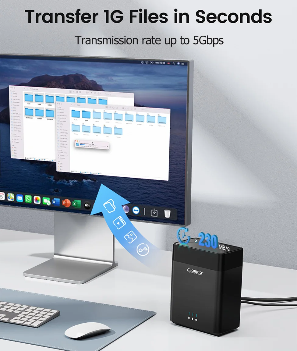 ORICO 2 Bay HDD Enclosure Hard Drive Case 3.5" SATA Docking Station USB 3.0 Type C DAS Storage Box 36TB Expansion for PC Laptop