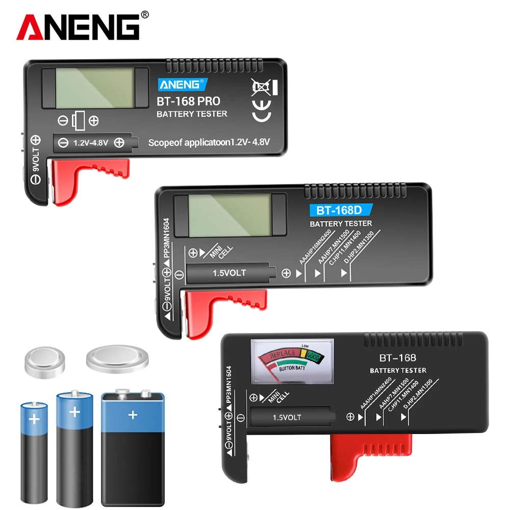 ANENG BT-168 PRO Battery Tester Pointer Digital Display Volt Checker BT-168 BT-168D Universal 1.5V 9V AA AAA Battery Test Tool