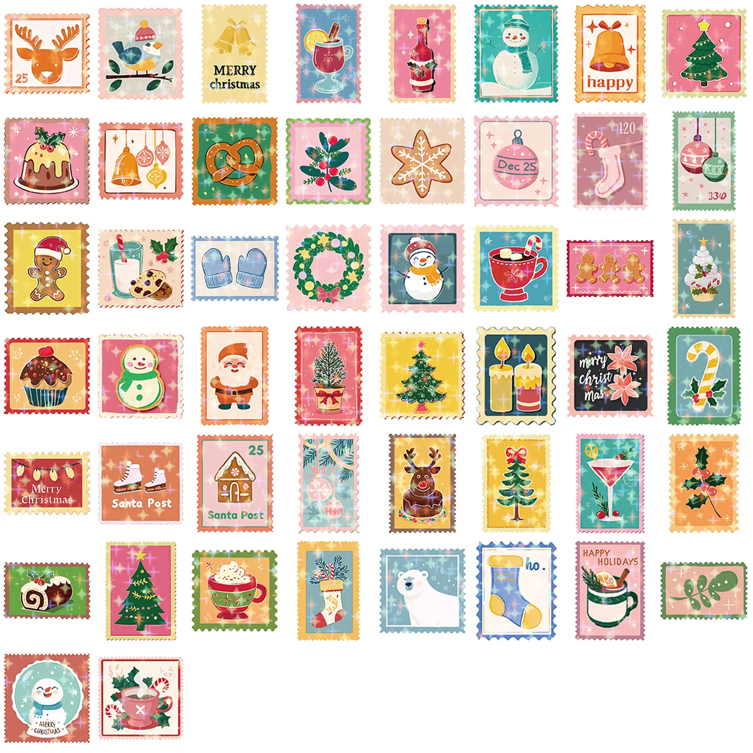 50 قطعة عيد الميلاد الديكور ختم ملصقات الحنين القراءة الكتابة على الجدران بطاقة PVC الهاتف المحمول المحمول سجل القصاصات مقاوم للماء الجمالية