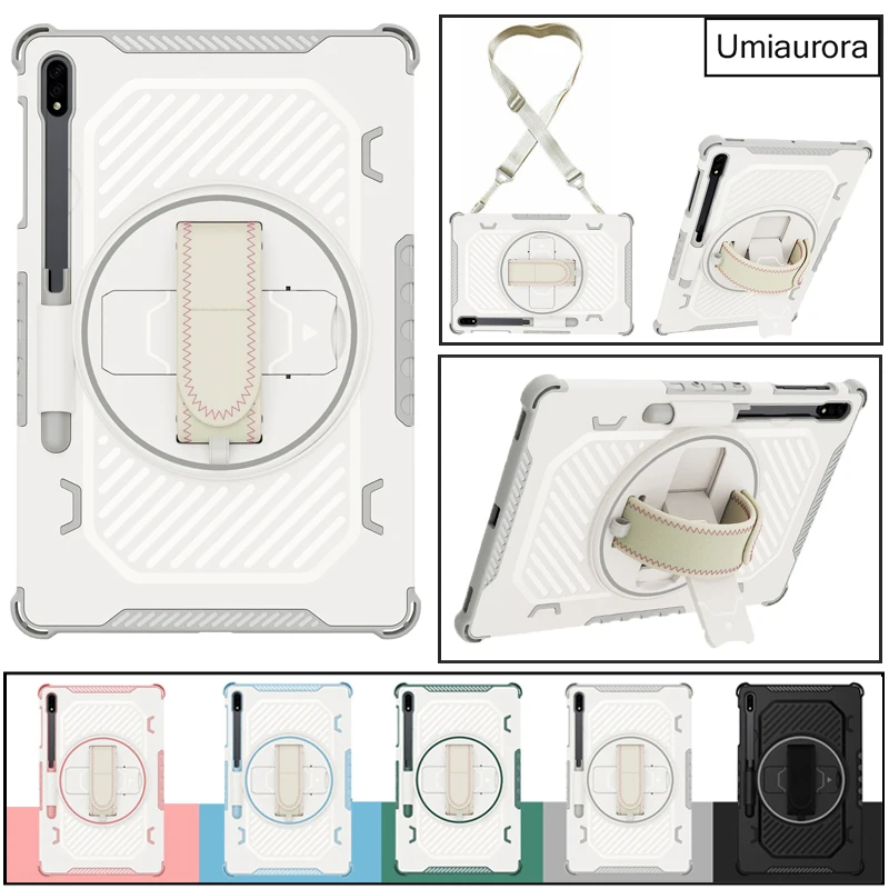

For Samsung Tab S10 Lite SM-X400 S7 S8 S9 FE+ Plus 12.4" SM-X820 X610 X520 360 Rotation Hand Strap Stand Tablet Case Armor Funda