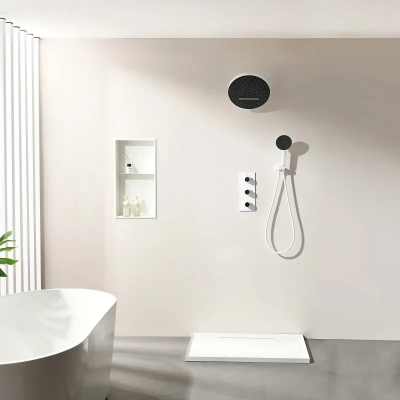 White Shower Set Big Rainfall Brass Shower Mixer Faucet Thermostatic Bathtub Shower Kit Luxury Constant