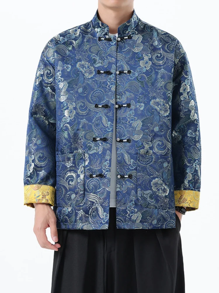 

New Chinese Sle Hanfu Outerwear Spring Autumn Pattern Embroidered Button Middle Aged Men's Clothing Dad Sle Jaet