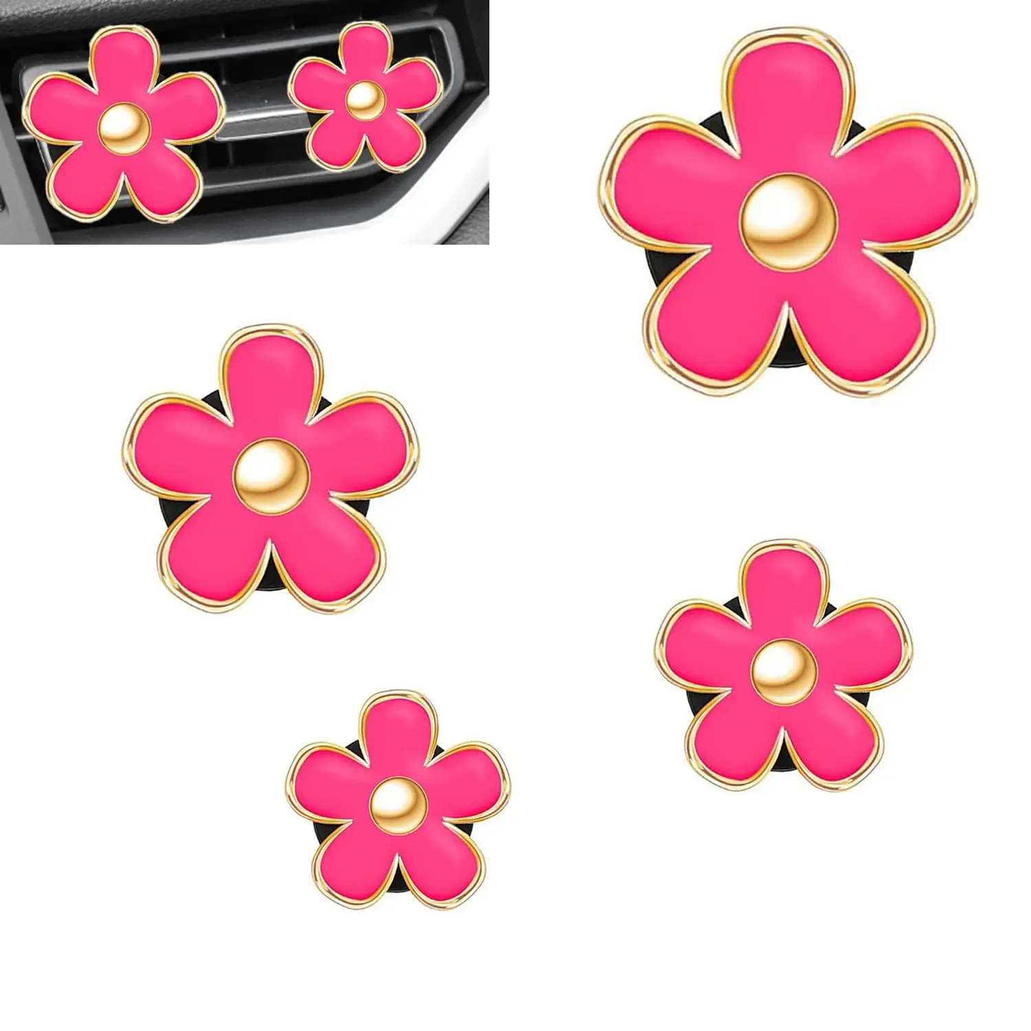 Car vent clip Red Daisy flower Car Air freshener clip Air Conditioner socket clip for car interior trim accessories (4 sizes)