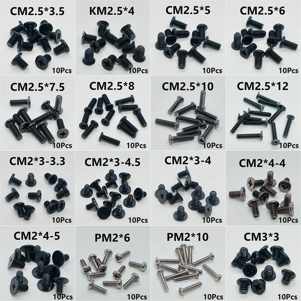 

160Pcs/Set Multi-Size Laptop Screws KM2.5*4 CM2.5*3.5-12 CM2*3-4 CM3*3 PM2*6/10 For Notebook Assemble Fastening