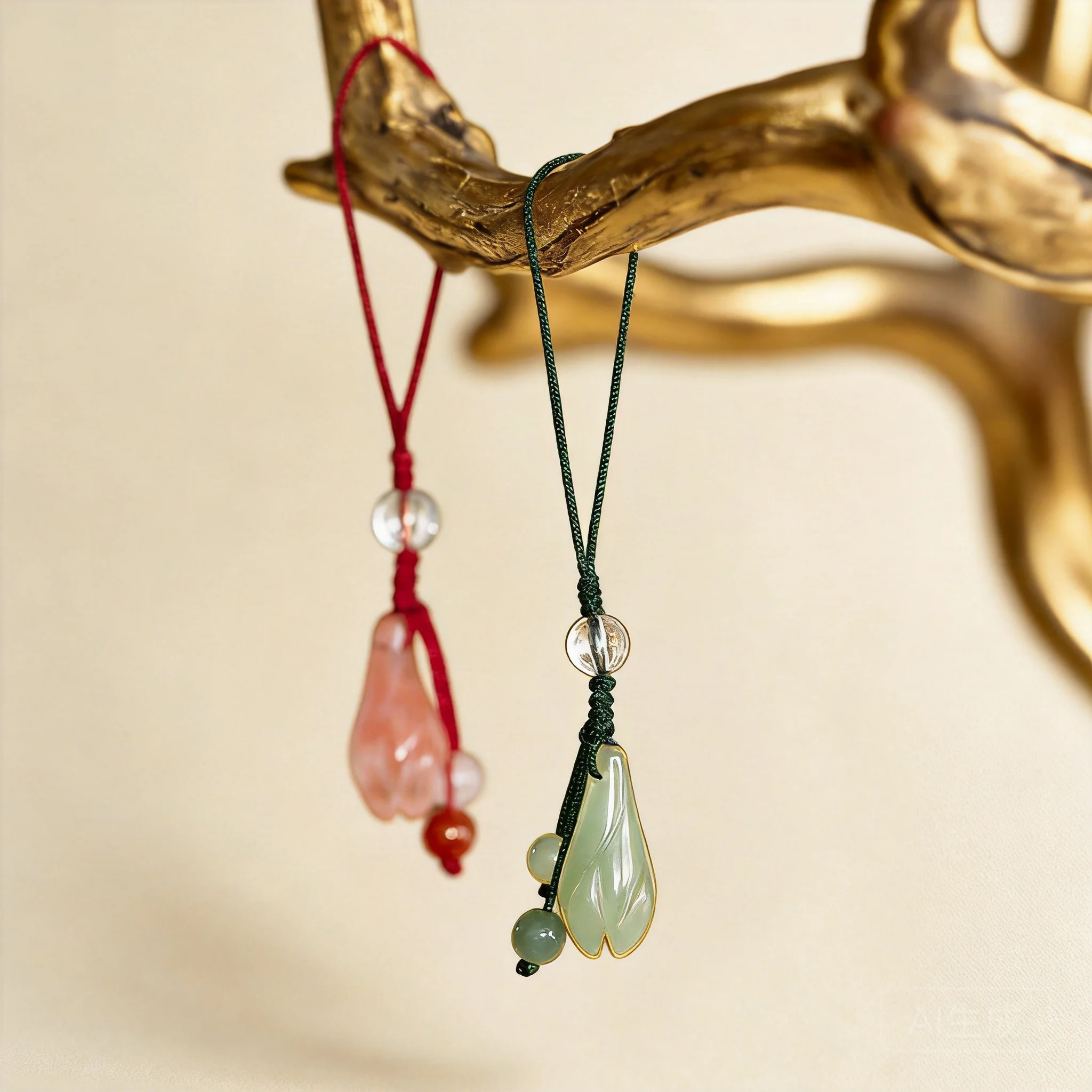 Chinese Style Lucky Aventurine Jade Magnolia Flower Pendant Handmade Crystal Beaded Phone Lanyard Car Keychain U Disk Hanging