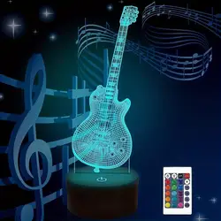 Electric Guitar 3D LED Night Light Guitar Table Lamps with Touchable Base 7 Colors Changeable Nightlight Bedroom Atmosphere Lamp