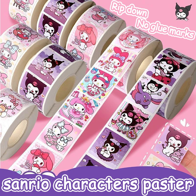 300Pcs/roll Sanrio Sticker Cute Kuromi Melody Cartoon Kids Student Handbooks Reward Stickers Gift Girl Boy Decoration Decals Toy