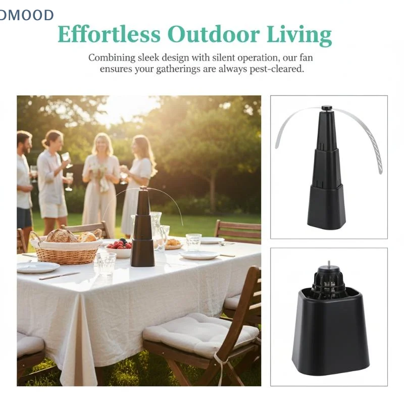 【CR】Dining Table Fly Repellent Fan Double Holographic Blades Keep Flies Off Food Perfect for Outdoor Camping BBQ