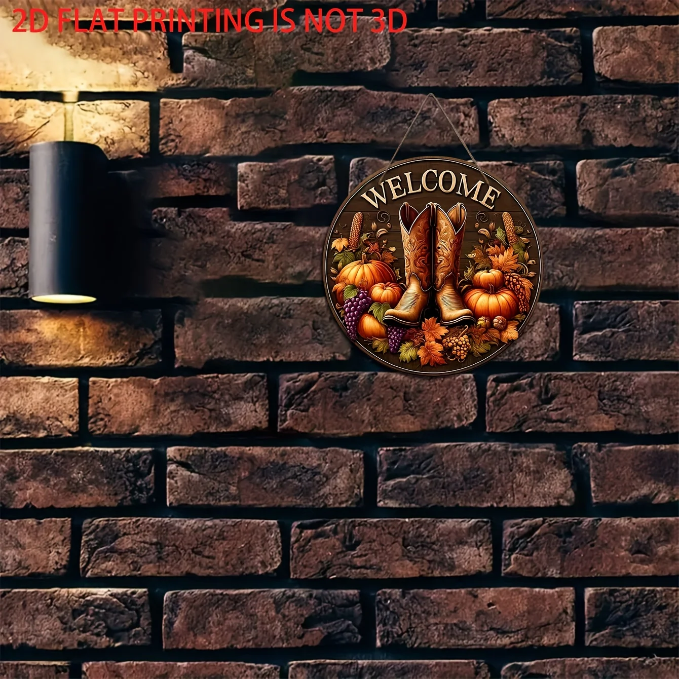 لافتة ترحيب خشبية ريفية مسطحة ثنائية الأبعاد - ديكور جدار حصاد الخريف مع أحذية رعاة البقر وأوراق القرع والخريف، عيد الشكر #4