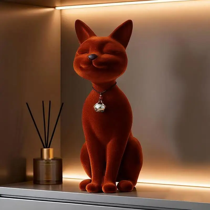 Luxury Flocked Resin Egyptian Cat Goddess Bastet Statue for Home Office Decor