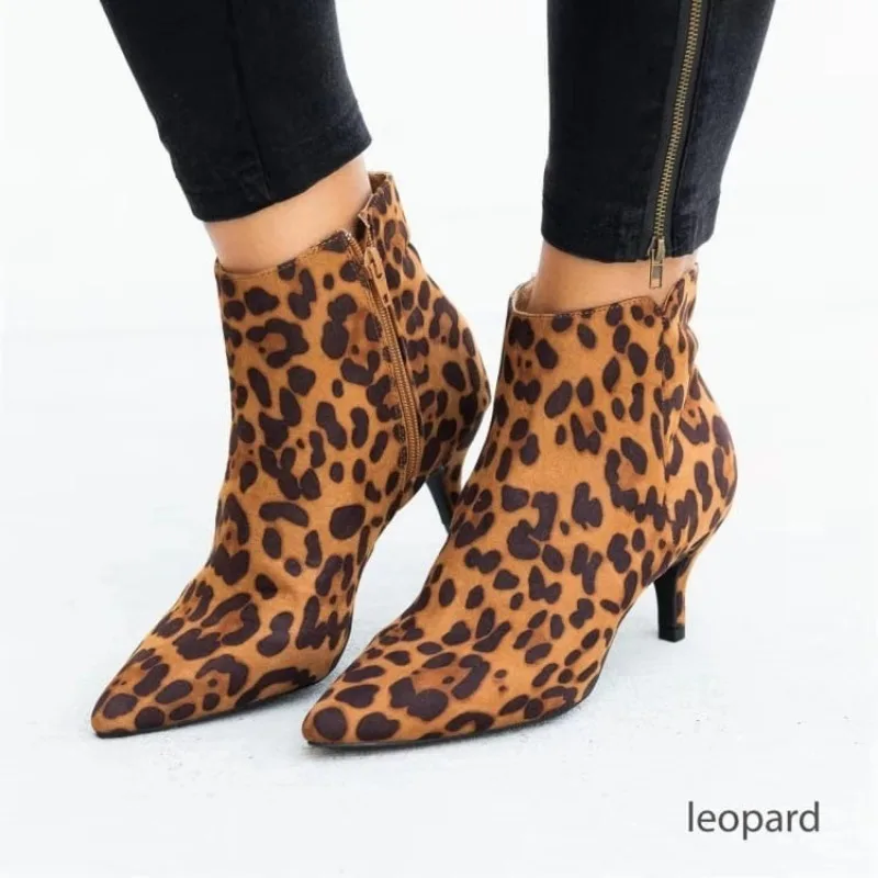 Botas nuove donne stivaletti leopardo donne punta a punta signore grosso tacco alto scarpe femminili calzature donna Plus Size43 stivali donna