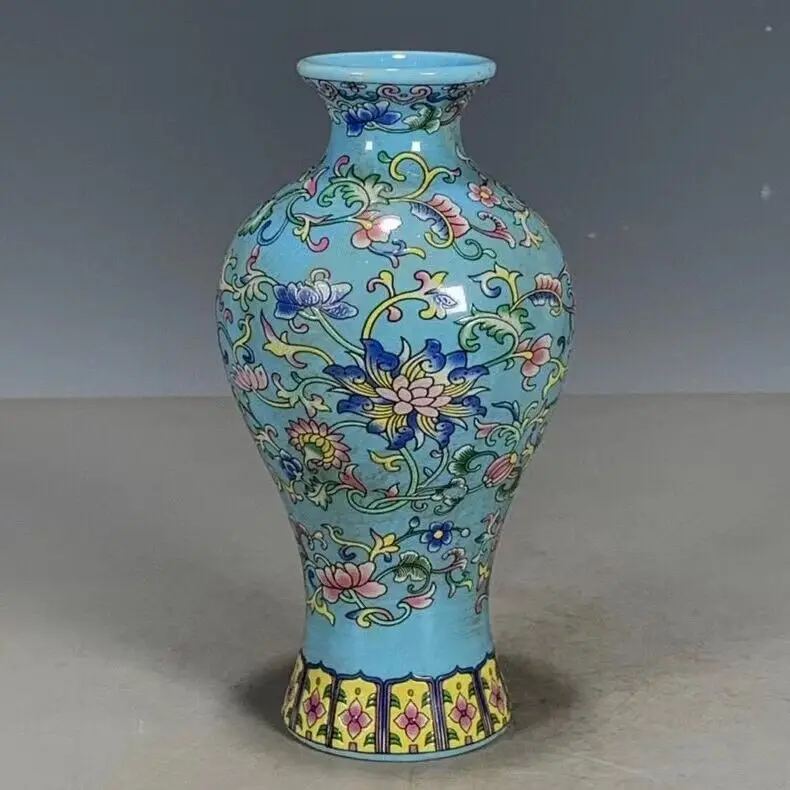 

Vase with blue glaze and pastel pattern made in Qianlong year of Qing Dynasty