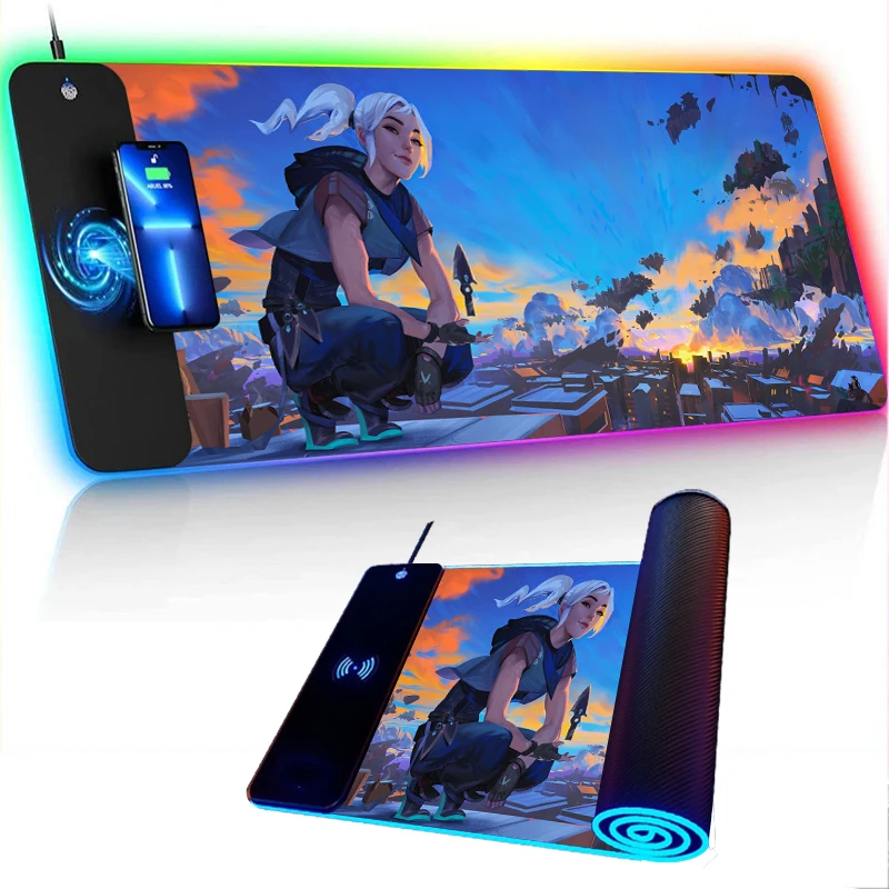 

Valorant RGB Wireless Charging Desk Carpet Mouse Pad Anime Gaming Accessorys Room Decoration Surface Computer Mouse gamer Mat Xl